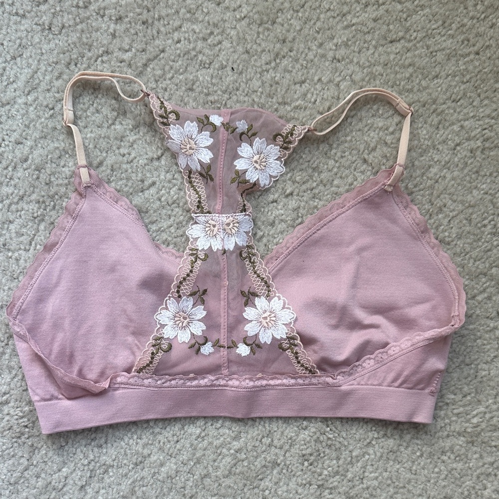Pink Bralette with Floral Lace Detail